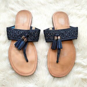 Tommy Hilfiger Womens sz 8 Sandals Blue Leather Tassel Toe Strap